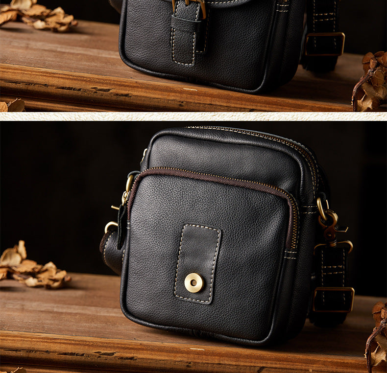 Men's Shoulder Bag Cow Leather Handmade Casual Sports Smartphone Pouch Crossbody Bag for Men 