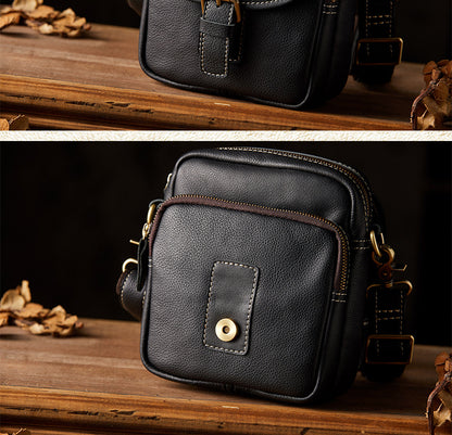 Men's Shoulder Bag Cow Leather Handmade Casual Sports Smartphone Pouch Crossbody Bag for Men 