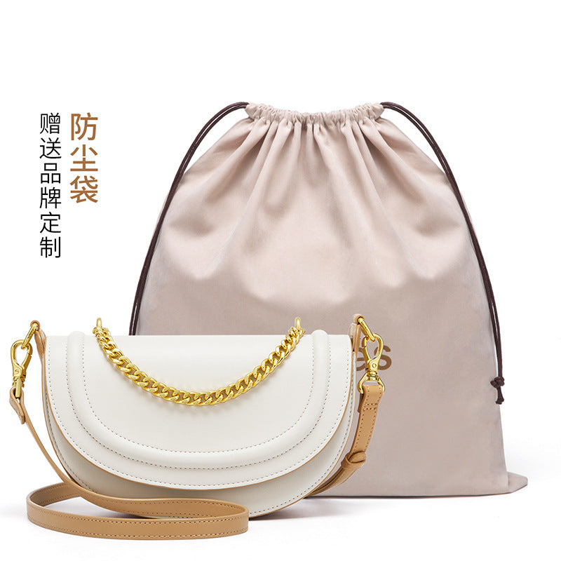 Women's Bag Genuine Leather Saddle Bag Fashion Chain Bag High Quality Simple Commuting Shoulder Bag.Pochette