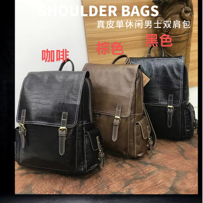 Men's backpack genuine cowhide leather high quality luxury fashion large capacity travel bag 