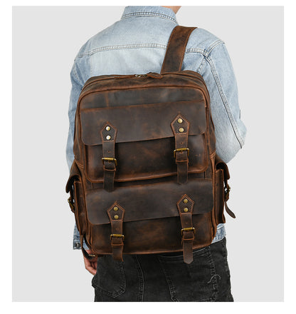 Men's backpack Cowhide genuine leather large capacity outdoor casual men's travel bag computer bag 