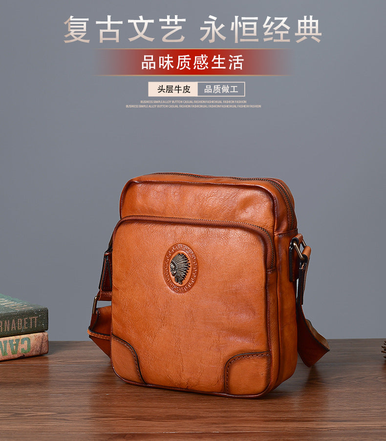 Men's Shoulder Bag Genuine Cowhide Leather Casual Retro Crossbody Bag for Men 