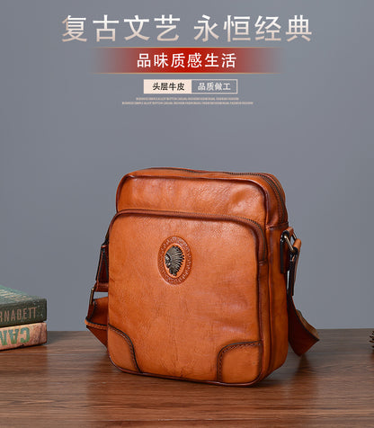 Men's Shoulder Bag Genuine Cowhide Leather Casual Retro Crossbody Bag for Men 