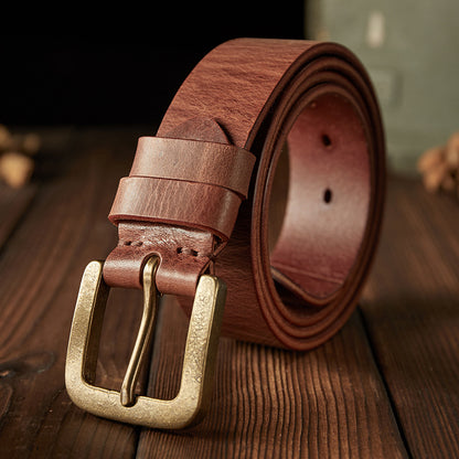 Men's belt handmade original retro cowhide genuine leather needle buckle casual simple copper buckle belt for men 