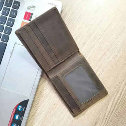 Men's short wallet bifold cowhide retro fashion wallet for men 