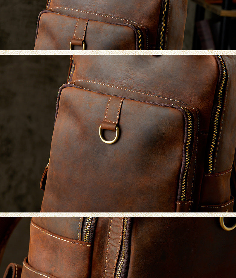 Men's Backpack Cowhide Genuine Leather Retro Casual Fashion Handmade Travel Bag Men's Computer Bag Rucksack 