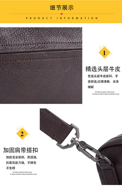 Men's Shoulder Bag Genuine Cowhide Leather Retro Casual Men Clutch Bag Crossbody Bag 