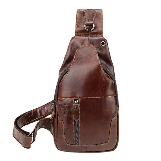 Men's Bust Bag Genuine Cowhide Leather Casual Fashion Men's Crossbody Bag Shoulder Bag 