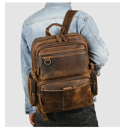 Men's backpack made of cowhide genuine leather large capacity retro casual men's business trip bag computer bag 