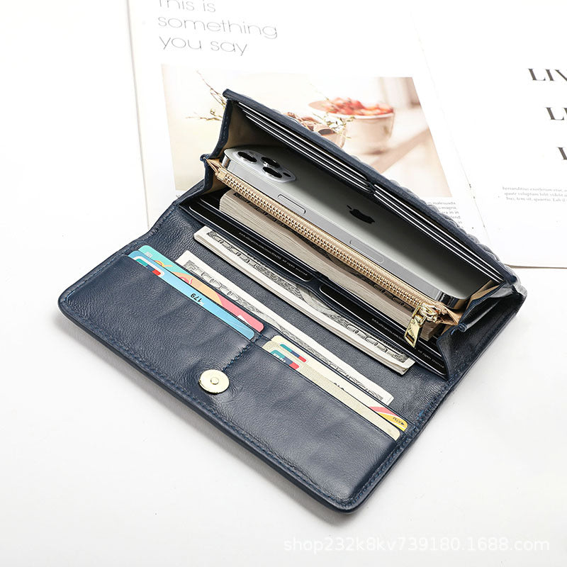 Women's Wallet Sheep Leather Clutch Bag Pleated Genuine Leather Long Wallet Fashion Wallet Women's Wallet