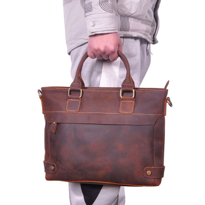 Men's Briefcase Handbag Cowhide Genuine Leather Retro Business Men Computer Bag 