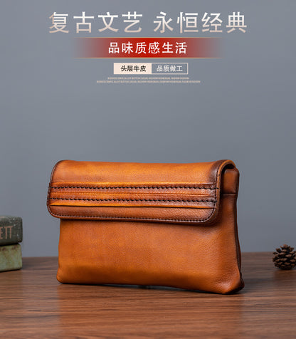 Men's Clutch Bag Genuine Cowhide Leather Retro Casual Men's Handbag 