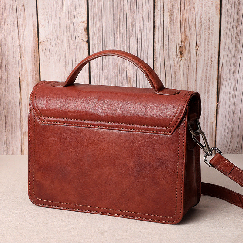 Women's Bag Handmade Genuine Leather Handbag Top Cowhide Square Bag Retro Shoulder Bag.Pochette