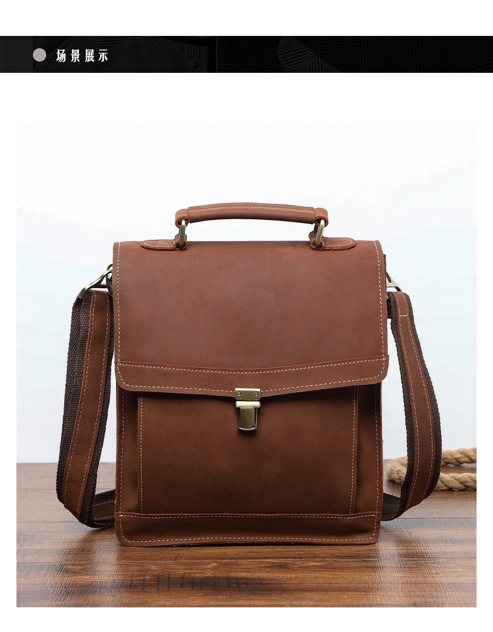 Men's Shoulder Bag Genuine Cowhide Leather Retro Briefcase Crossbody Bag for Men 