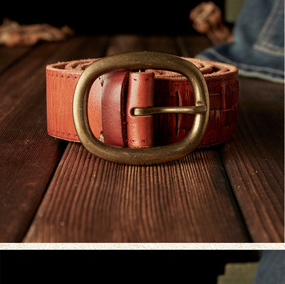 Men's Belt Hand-knitted Cowhide Genuine Leather Copper Needle Buckle Retro Fashion Personality Casual Men's Belt 