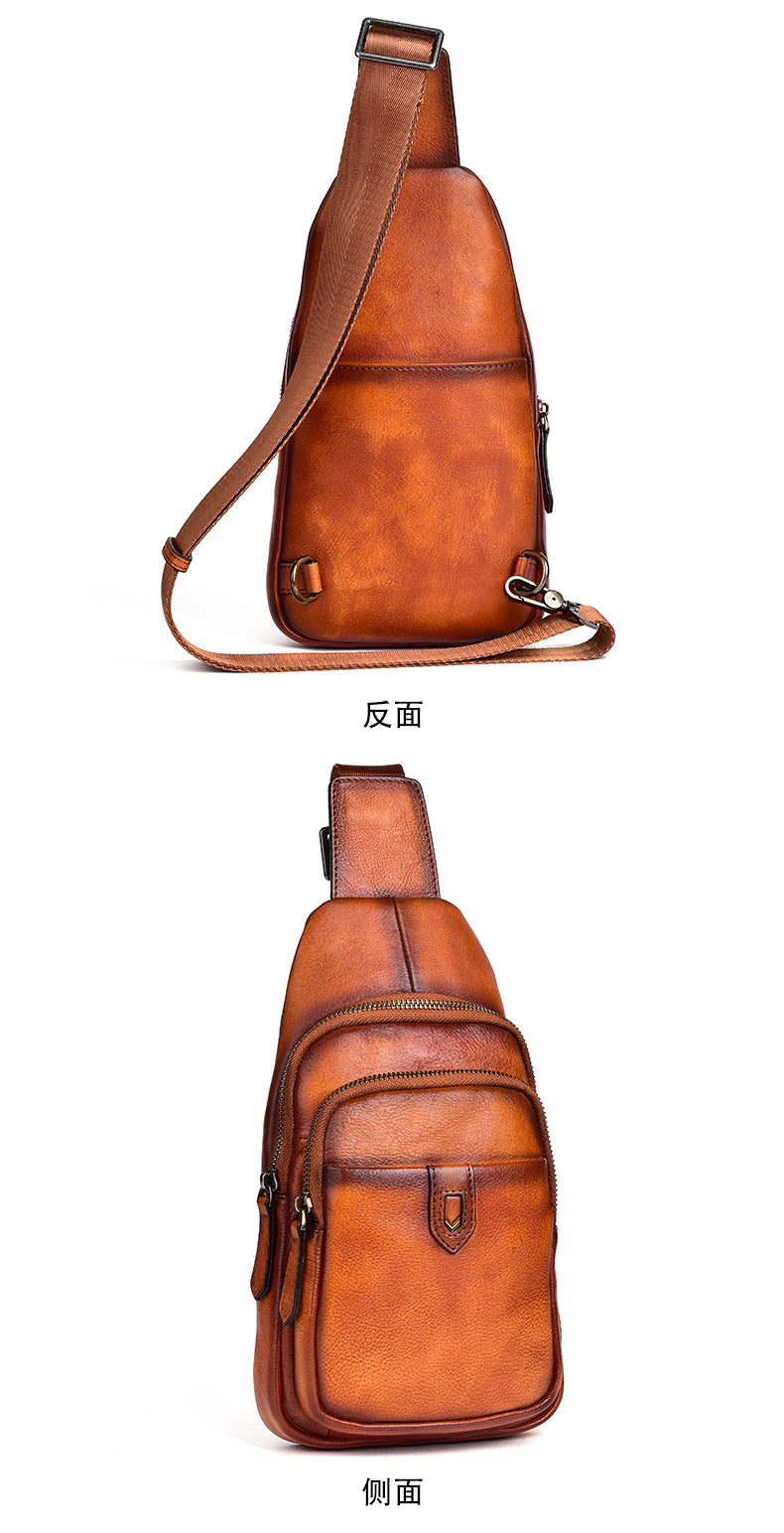 Men's bust bag Genuine cowhide leather casual retro crossbody bag for men 