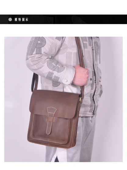 Men's Briefcase Genuine Cowhide Leather Crossbody Bag Retro Business Men Shoulder Bag Computer Bag 