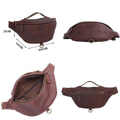 Men's Bust Bag Genuine Cowhide Leather Retro Casual Fashion Waist Pouch Shoulder Bag Crossbody Bag for Men 