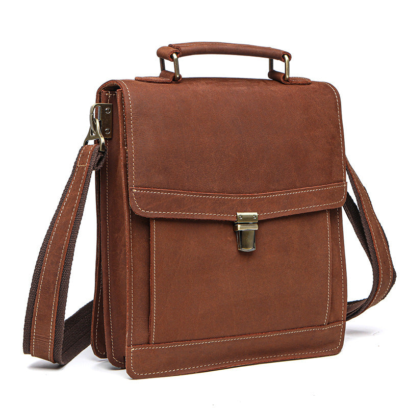 Men's Shoulder Bag Genuine Cowhide Leather Retro Briefcase Crossbody Bag for Men 