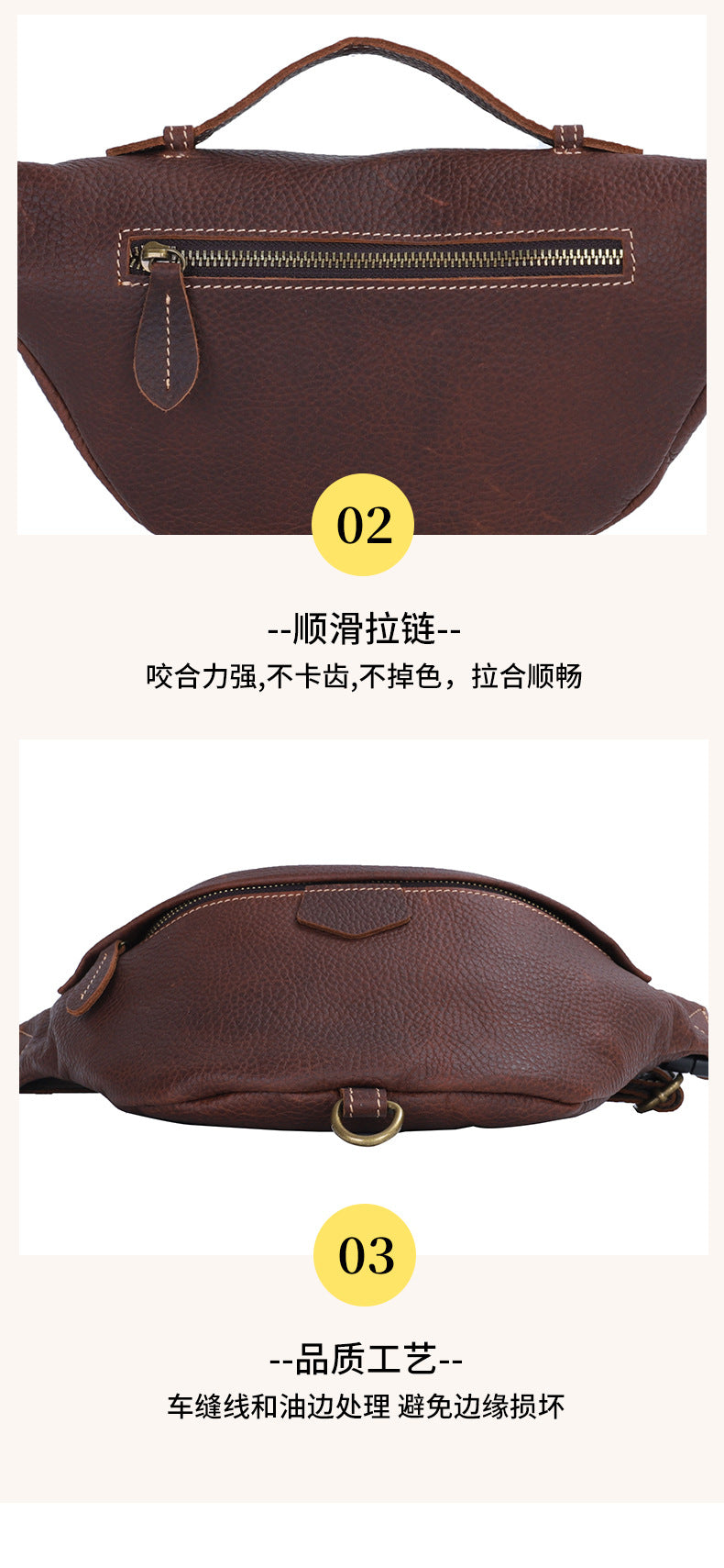 Men's Bust Bag Genuine Cowhide Leather Retro Casual Fashion Waist Pouch Shoulder Bag Crossbody Bag for Men 