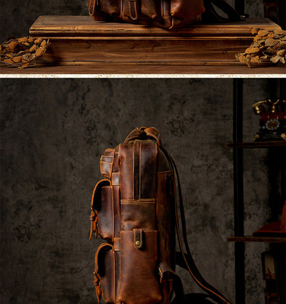 Men's backpack genuine cowhide leather Crazy Horse original large capacity retro outdoor unique travel bag 