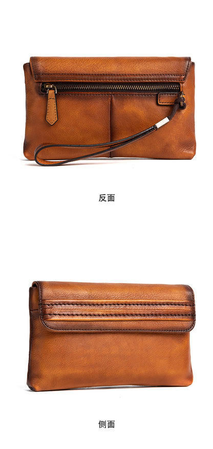 Men's Clutch Bag Genuine Cowhide Leather Retro Casual Men's Handbag 