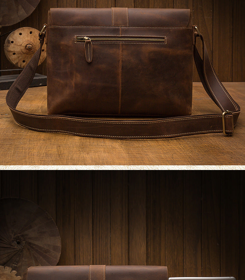 Men's Shoulder Bag Genuine Cowhide Leather Handmade Retro Large Capacity Fashion Crossbody Bag for Men 