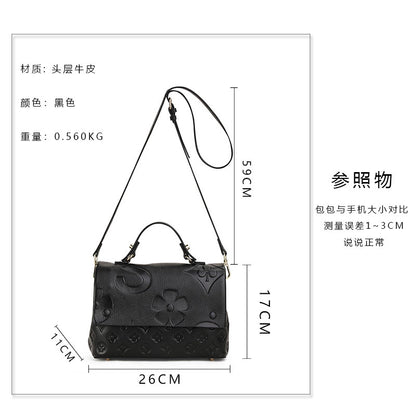 Cowhide Women's Bag Fashion Handbag Square Bag Small Bag Genuine Leather Elegant Shoulder Bag.Pochette