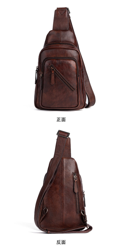 Men's Crossbody Bag Genuine Cowhide Leather Retro Casual Men's Bust Bag 