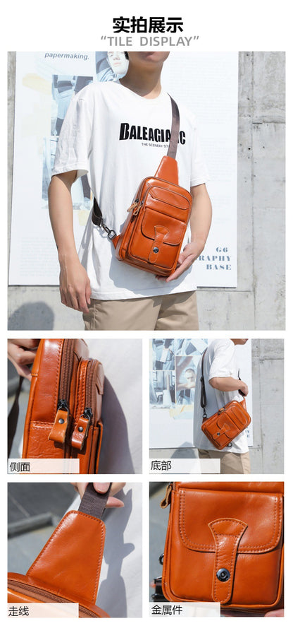 Men's Crossbody Bag Cowhide Retro Multifunctional Fashion Shoulder Bag for Men 