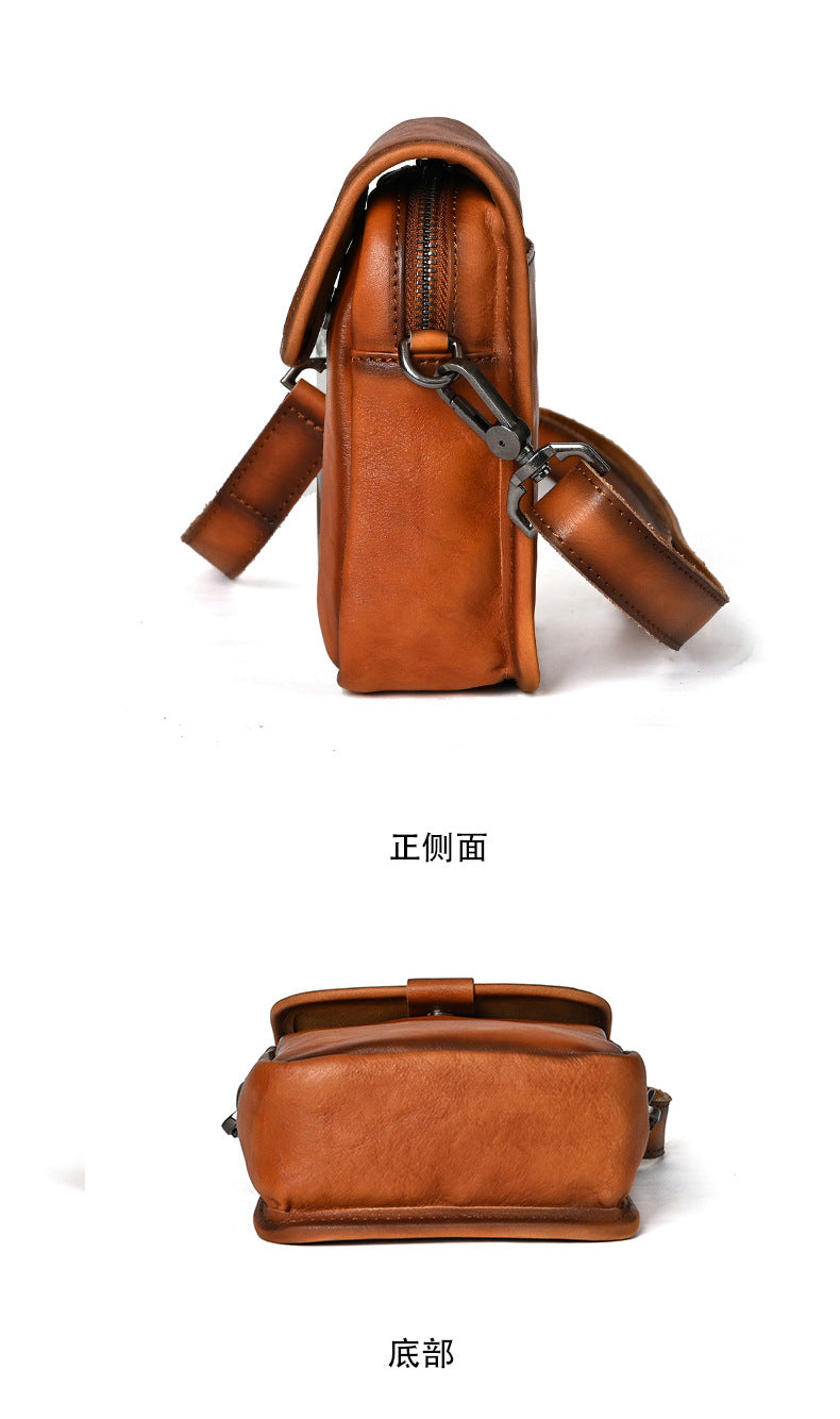 Men's Shoulder Bag Genuine Cowhide Leather Retro Casual Travel Bag Men Crossbody Bag Smartphone Pouch 