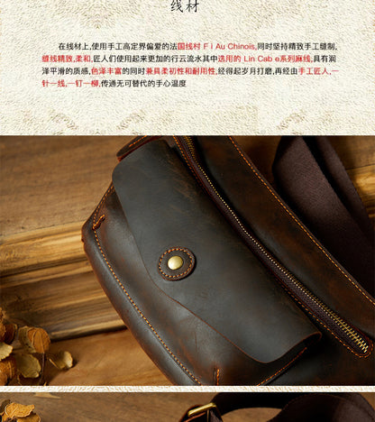 Men's Bust Bag Handmade Cowhide Genuine Leather Unique Waist Pouch Retro Casual Fashion Men's Crossbody Bag Shoulder Bag 