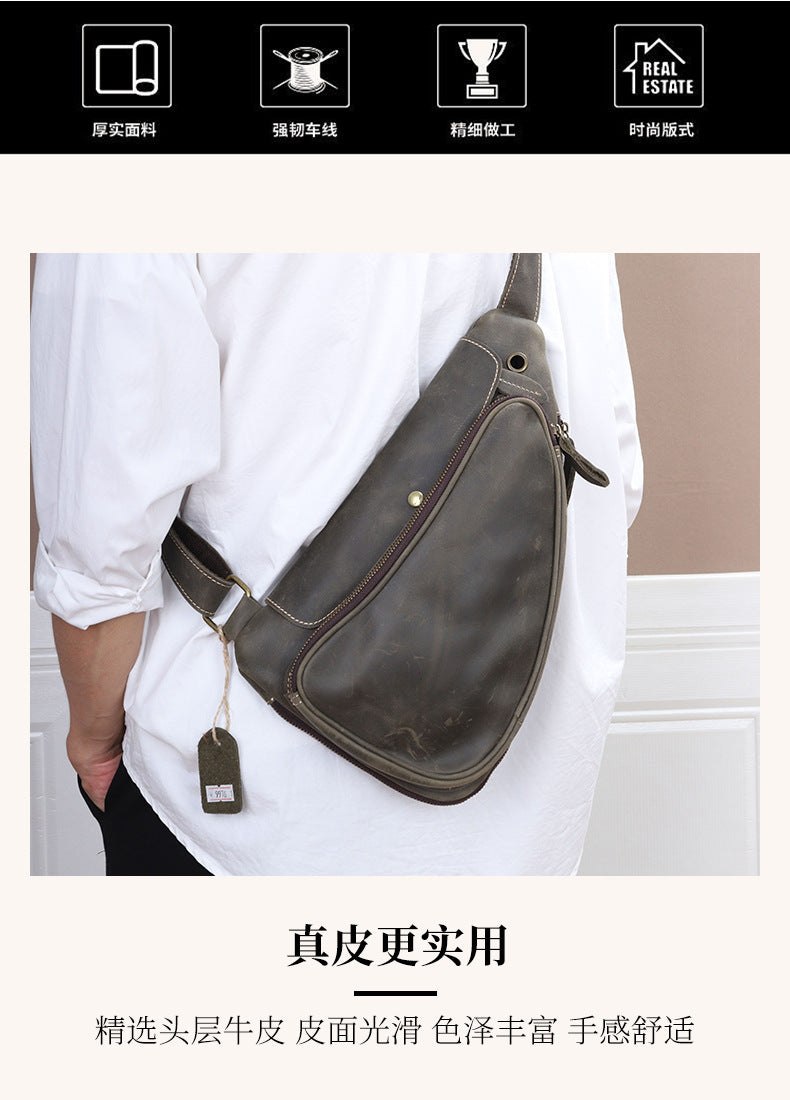 Men's Bust Bag Genuine Cowhide Leather Multifunctional Fashion Waist Pouch Casual Large Capacity Crossbody Bag for Men 