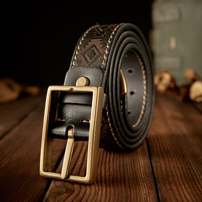 Men's Belt Cowhide Genuine Leather Vintage Handmade Double Sided Dual-use Needle Buckle Work Wear Jeans Fashion Belt for Men 