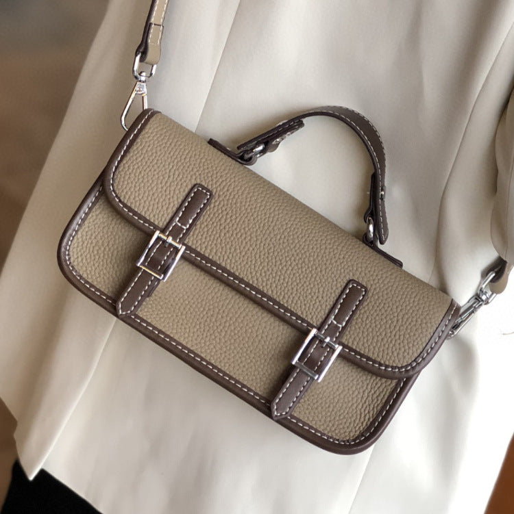 Genuine Leather Women's Bag Retro Handbag Color Matching Crossbody Bag Messenger Bag Shoulder Bag.Pochette