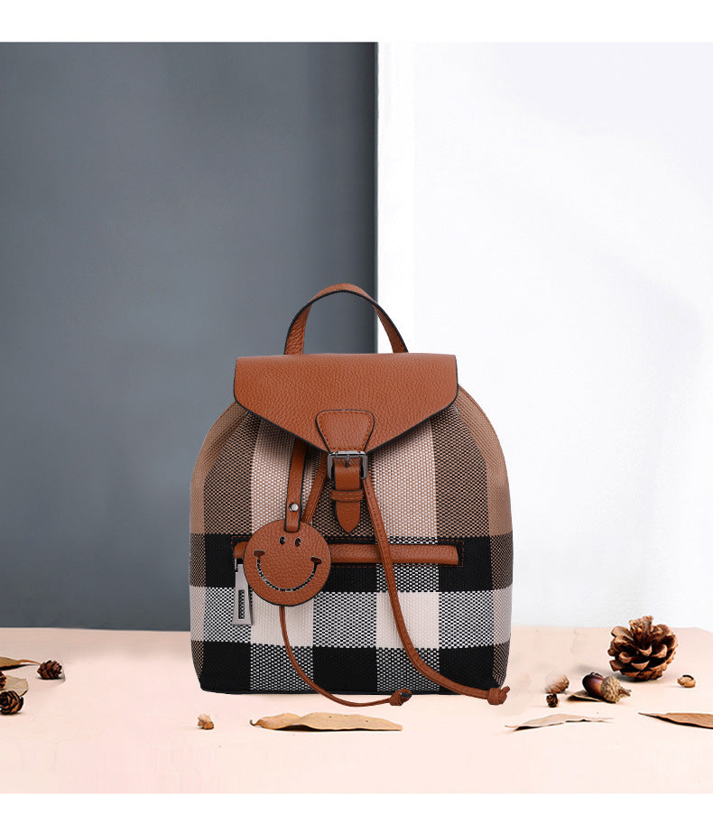 Ladies Pack Plaid Leather Tread Fashion Shoulder Bag Handbag Canvas Rucksack