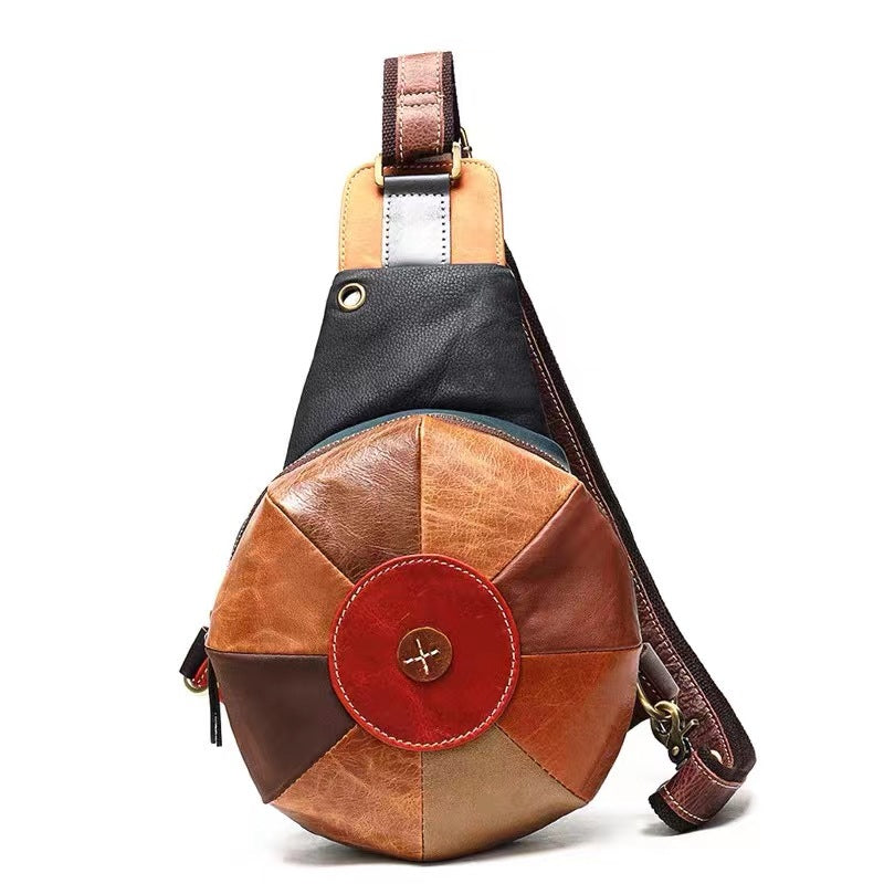 Men's Shoulder Bag Genuine Cowhide Leather Retro Fashion Hat Bag Bust Bag Men's Waist Pouch Crossbody Bag 