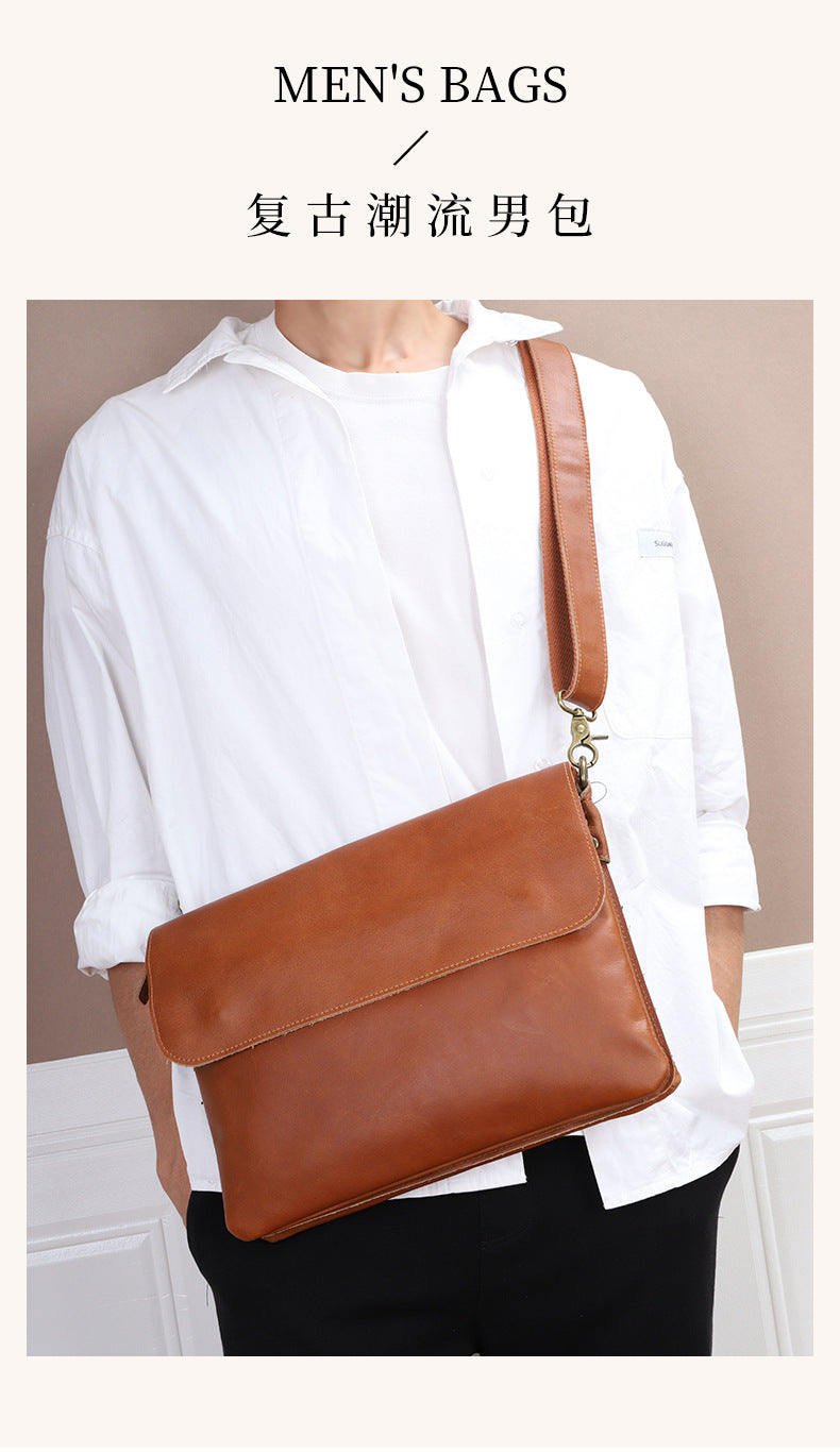 Men's Shoulder Bag Genuine Cowhide Leather Tote Bag Fashion Commuting Crossbody Bag for Men 