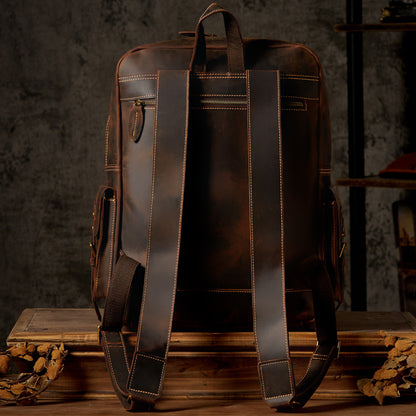 Men's Backpack Handmade Genuine Cowhide Leather Crazy Horse Retro Travel Bag Large Capacity Computer Bag Rucksack 