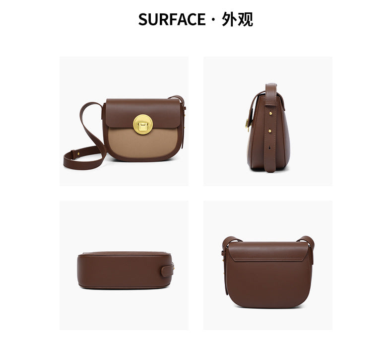 Crossbody Saddle Bag Fashion Luxury Underarm Bag Genuine Leather Women Color Matching Shoulder Bag.Pochette