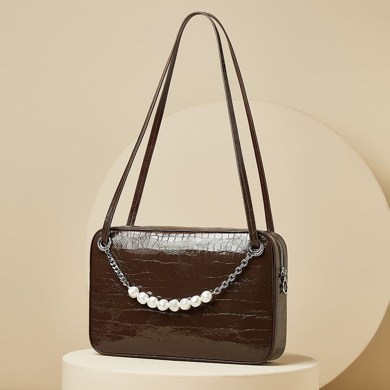 Genuine leather shoulder bag pearl chain bag luxury simple crossbody bag women fashion