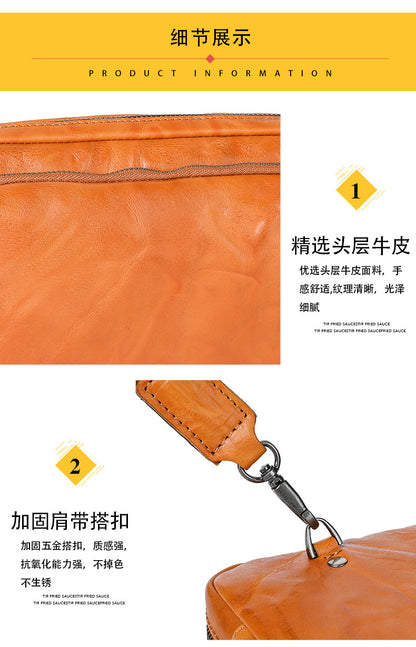 Men's Crossbody Bag Cowhide Genuine Leather Retro Casual Versatile Male Shoulder Bag Clutch Bag 