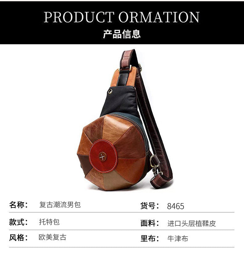 Men's Shoulder Bag Genuine Cowhide Leather Retro Fashion Hat Bag Bust Bag Men's Waist Pouch Crossbody Bag 