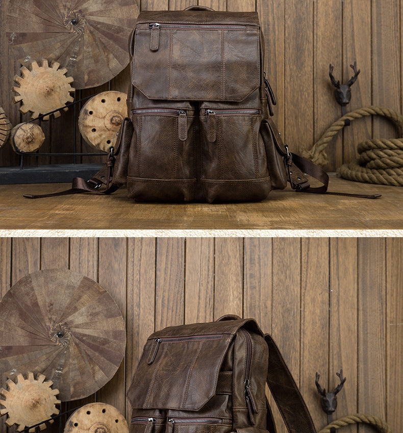 Men's backpack original design handmade cowhide genuine leather Korean fashion casual individuality school style bag for men 