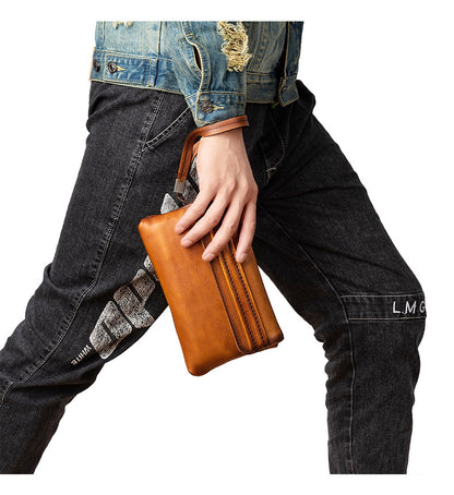 Men's Clutch Bag Genuine Cowhide Leather Retro Casual Men's Handbag 