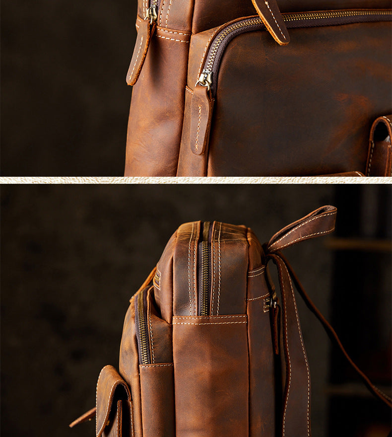 Men's Backpack Genuine Cowhide Leather Crazy Horse Handmade Original Travel Bag Retro Casual Men's Bag 