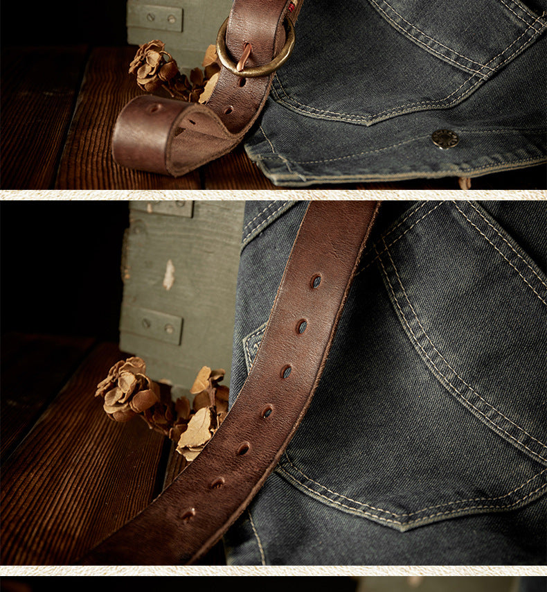 Men's belt handmade cowhide genuine leather retro copper needle buckle casual personality belt for men