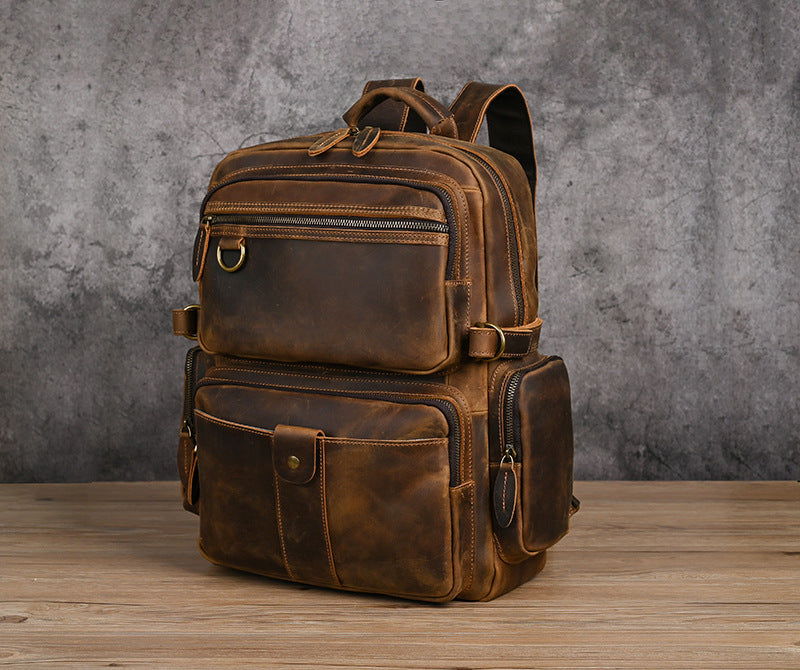 Men's backpack made of cowhide genuine leather large capacity retro casual men's business trip bag computer bag 