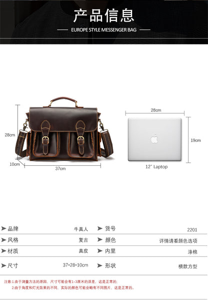 Men's Briefcase Handbag Cowhide Genuine Leather Retro Business Computer Bag for Men 