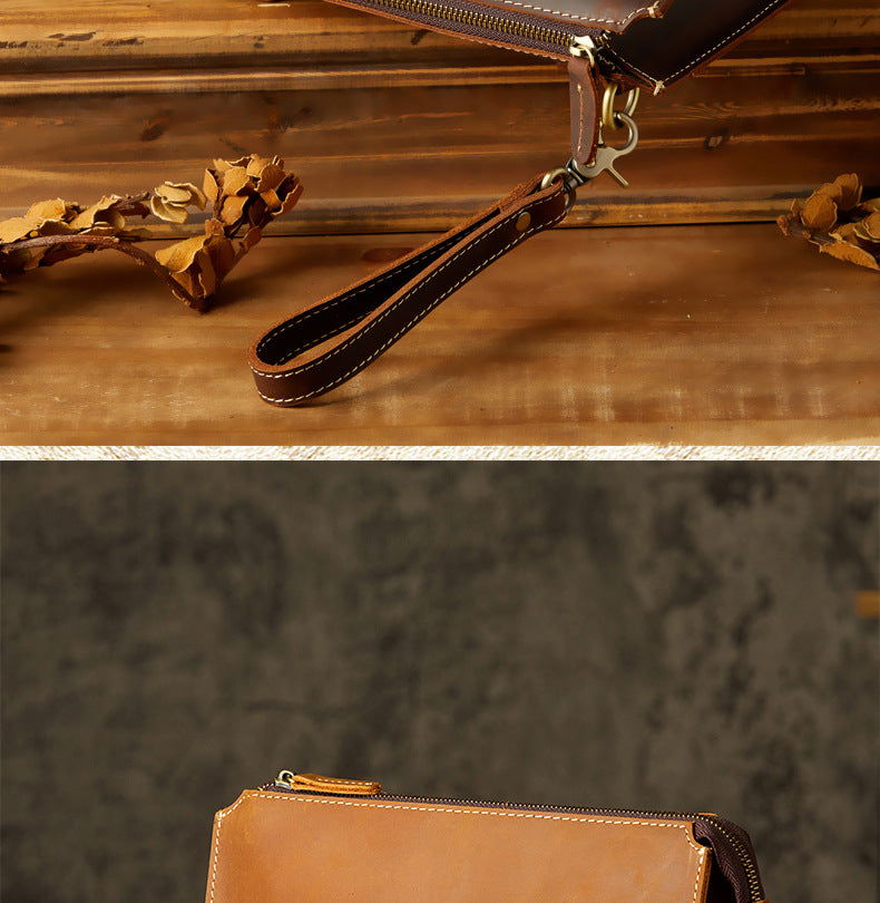 Men's Wallet Original Handmade Cowhide Crazy Horse Casual Retro Clutch Bag Men's Wallet Handbag 